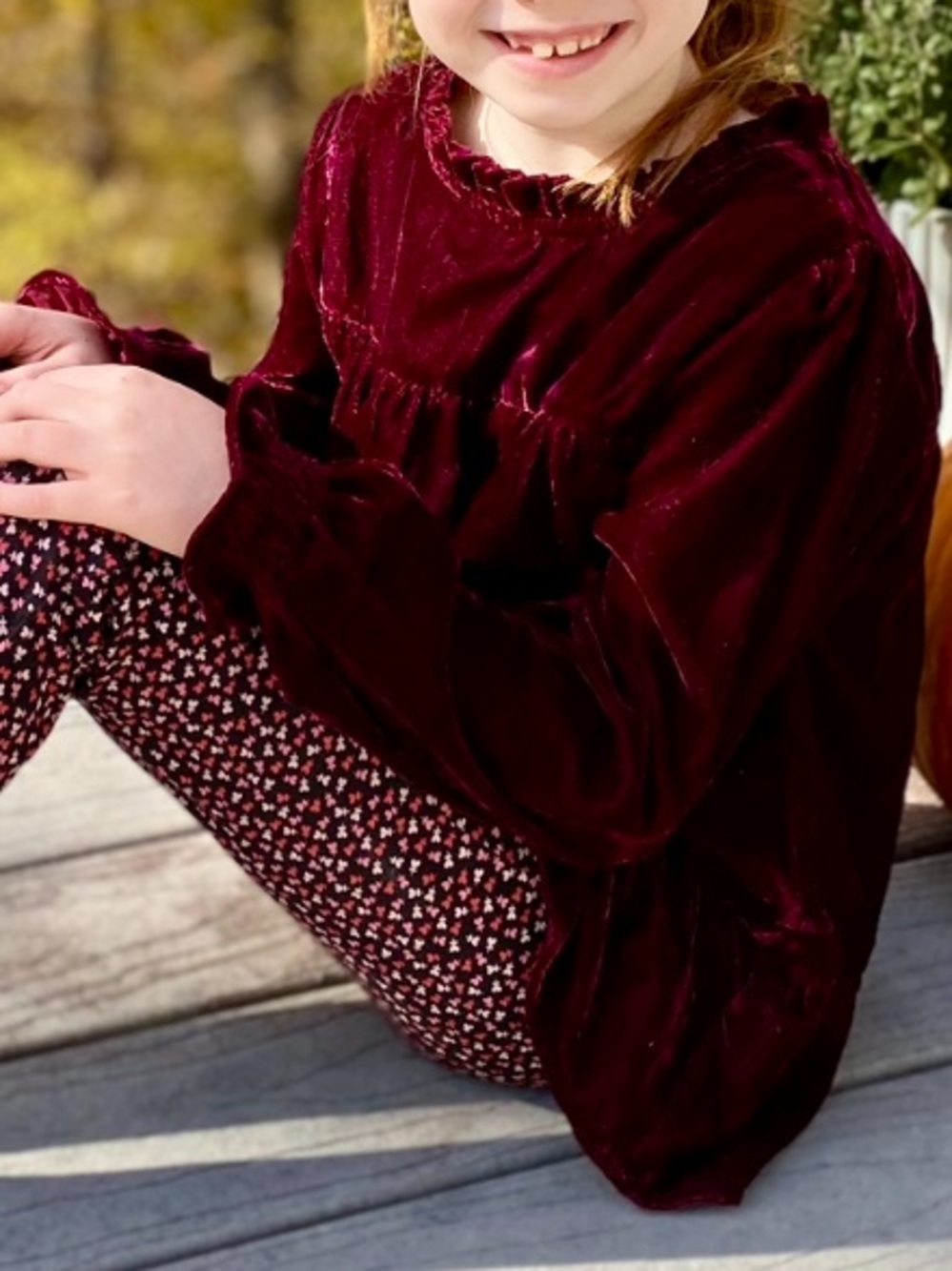 Peek Kids | Velvet Demi Long Sleeve Blouse Dark Academia Holiday Burgundy L / 8